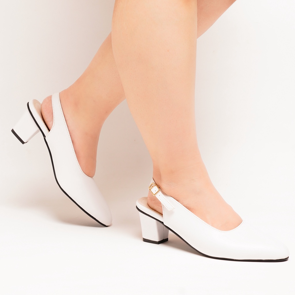 Zavatu Sepatu Bustong Heels Wanita Jumbo Kulit Model Tali Hak Tahu Tipe 391 Putih Big Size Ukuran 41