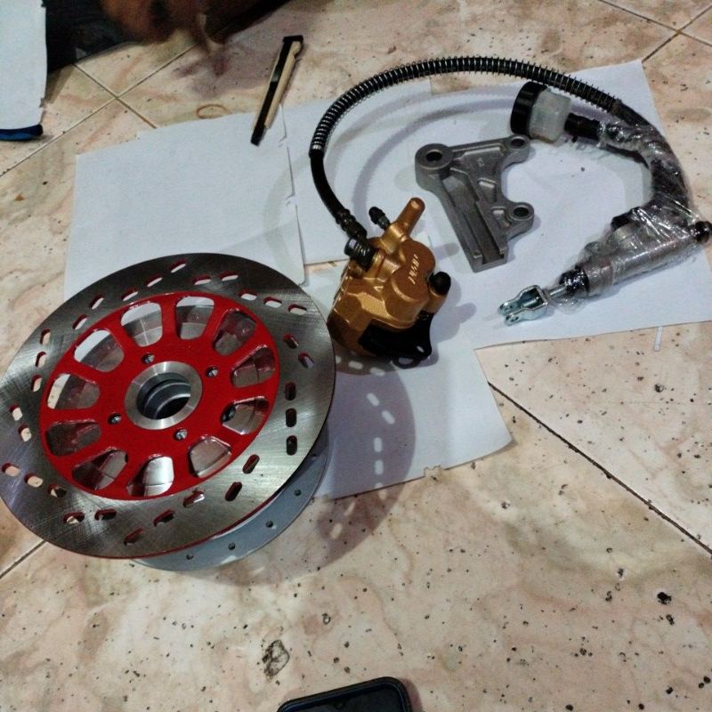 Plendes adaptor cakram belakang satria 2 tak plus piringan cakram belakang tromol besar Jupiter MX l