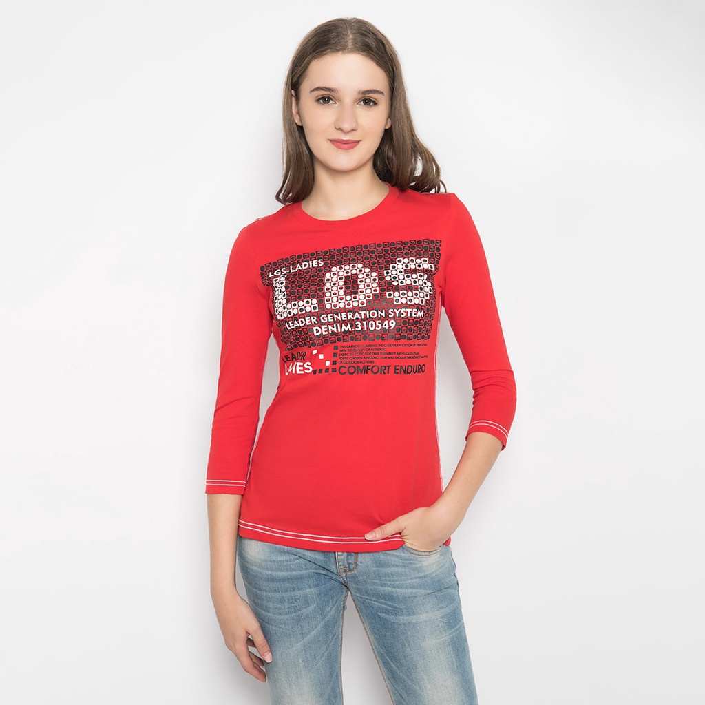 LGS - Kaos Casual Wanita - Lengan Panjang - Warna Merah - Gambar Sablon