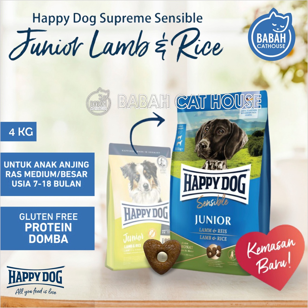 4KG HAPPY DOG SENSIBLE JUNIOR LAMB & RICE Dog Food HD Makanan Anak Anjing Gluten Free Puppy Ras Besa