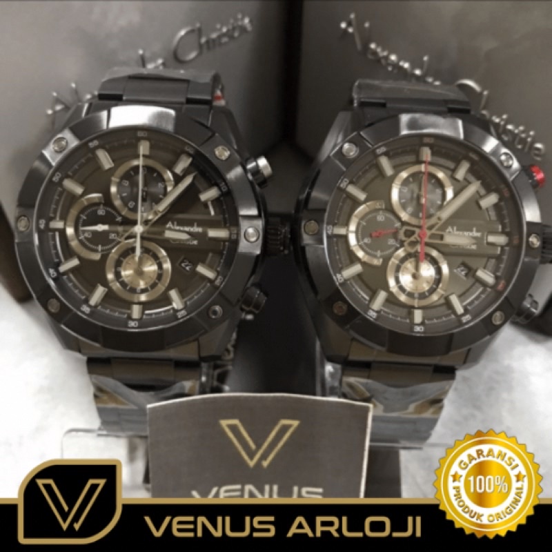 Jam Alexandre Christie AC 6604 MC BIP Pria Rantai Hitam Bulat