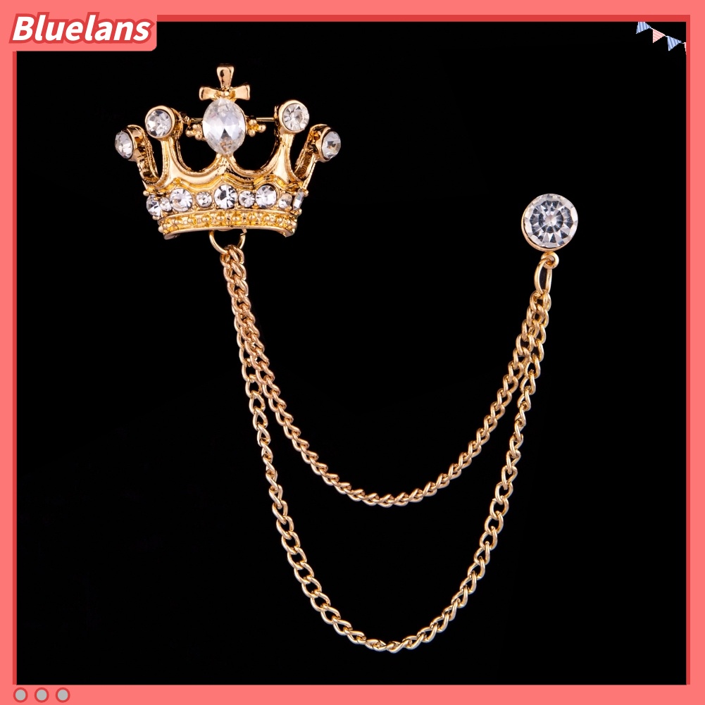 Bluelans Unisex Crown Shape Brooch Tassel Chain Lapel Pin Retro Corsage Suit Accessory