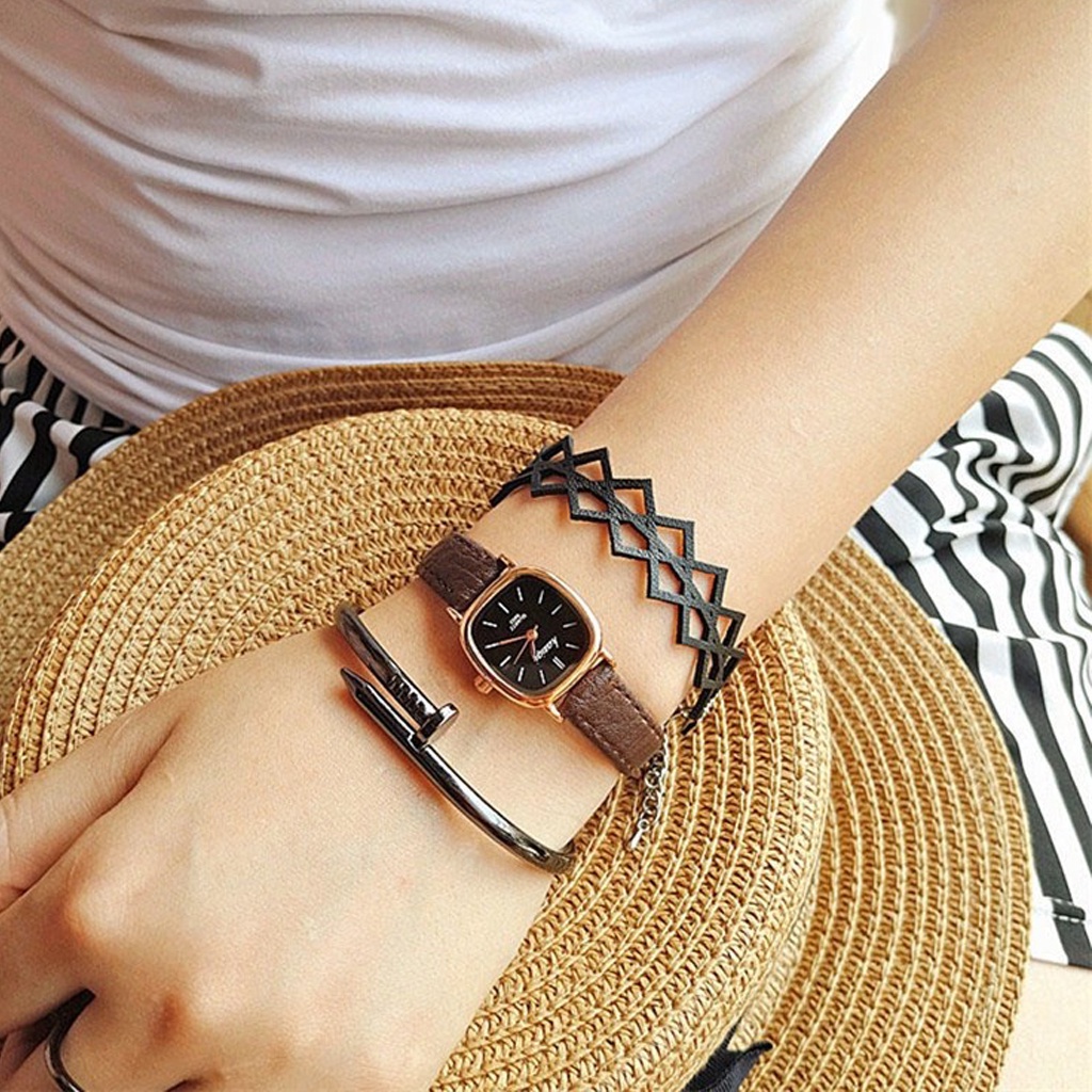 BRGUNIK Jam Tangan Wanita Kecil Gaya Retro Untuk Bisnis Tahan Air Jam Tangan Couple Ultra-tipis Analog JT050