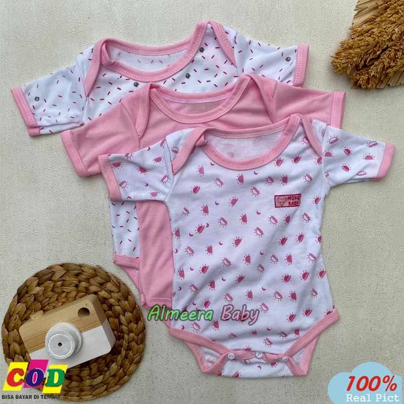 Isi 3 PCS Jumsuit Bayi Jumper Bayi Baru Lahir Usia 0-6 Bulan Series Pink Almeera Baby and Kids