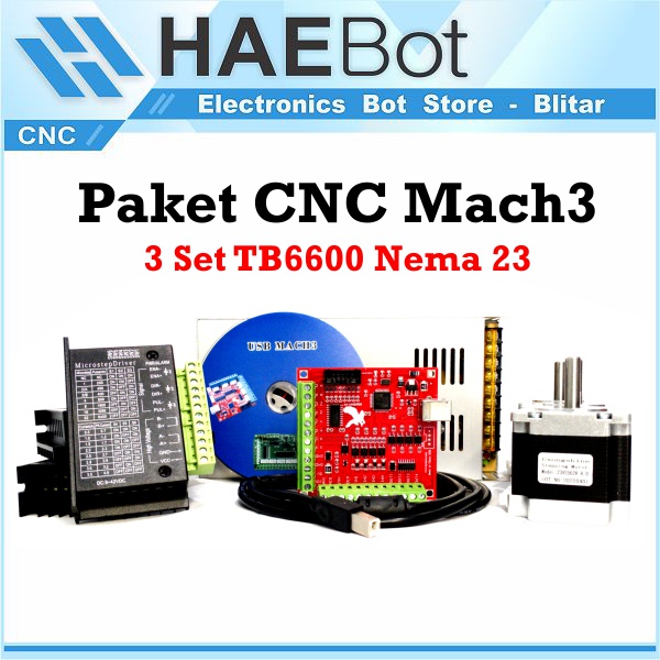 [HAEBOT] Paket CNC Mach3 USB 3 Set TB6600 Nema 23HS5628 Stepper PSU Bitsensor Router Engraver Laser 