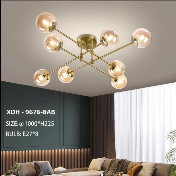 LAMPU GANTUNG MODERN MINIMALIS XDH 9676/8 KACA
