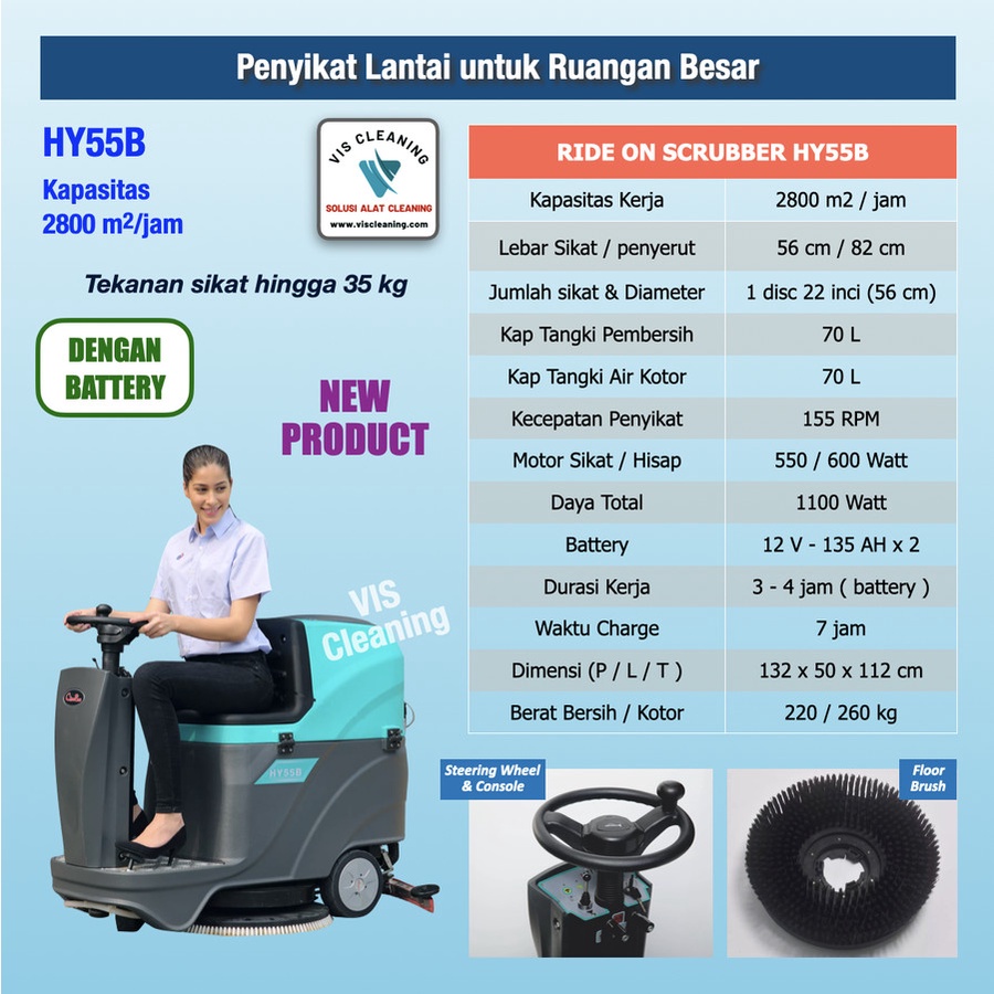 Ride On Floor Scrubber HY55B Battery (Mesin Sikat Lantai)