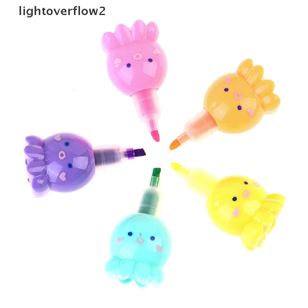 (lightoverflow2) Set Spidol Highlighter 5 Warna Bentuk Gurita (ID)