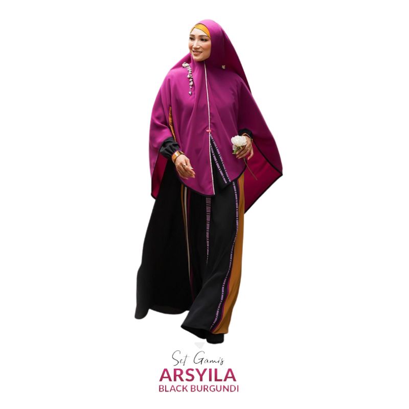 SET GAMIS AULIA ARSYILA BLACK BURGUNDI (non ciput)