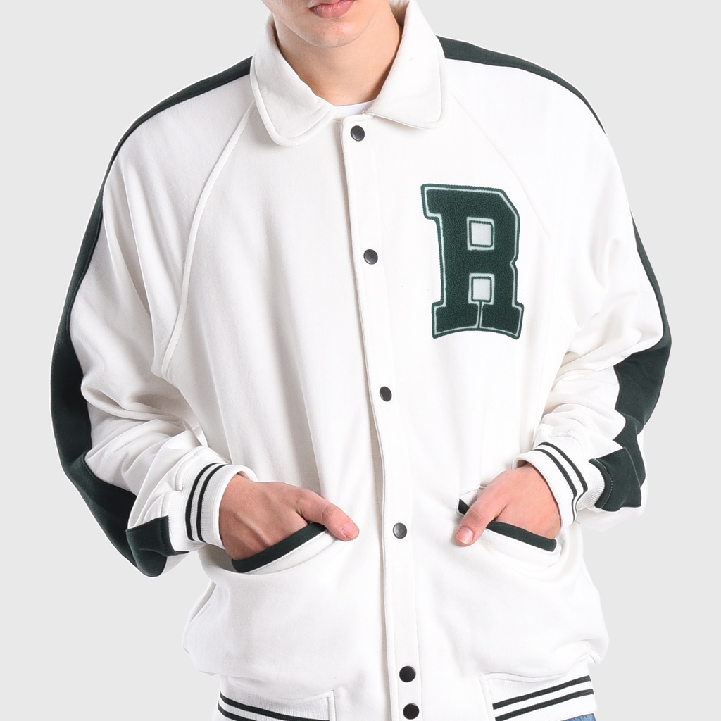 Roughneck VB012 Off White Holographic Varsity Jacket