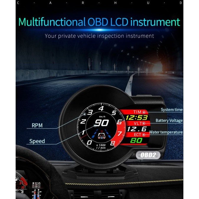 Head Up Digital LCD Display Tachometer Indicator OBD2 F8 OBD II Indikator Speedometer