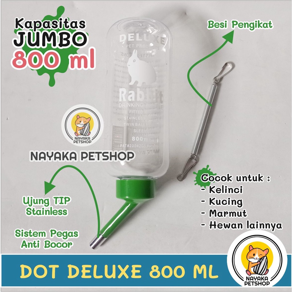 Dot Deluxe 800 ml Botol Minum Kelinci Wadah Air Kucing Tempat Minum Marmut Guinea Pig Musang