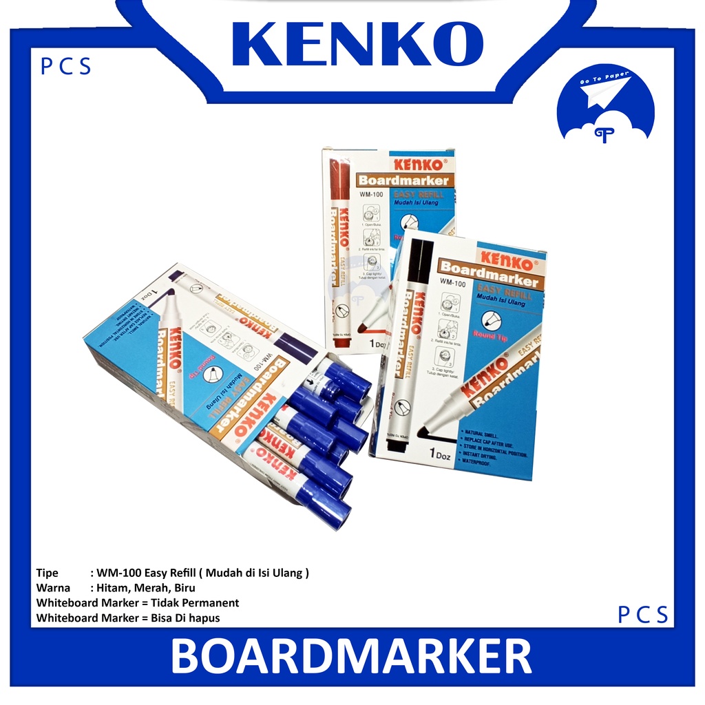 

Kenko Whiteboard Marker WM 100 Spidol Nerah Biru Hitam n on Permanent -Pcs