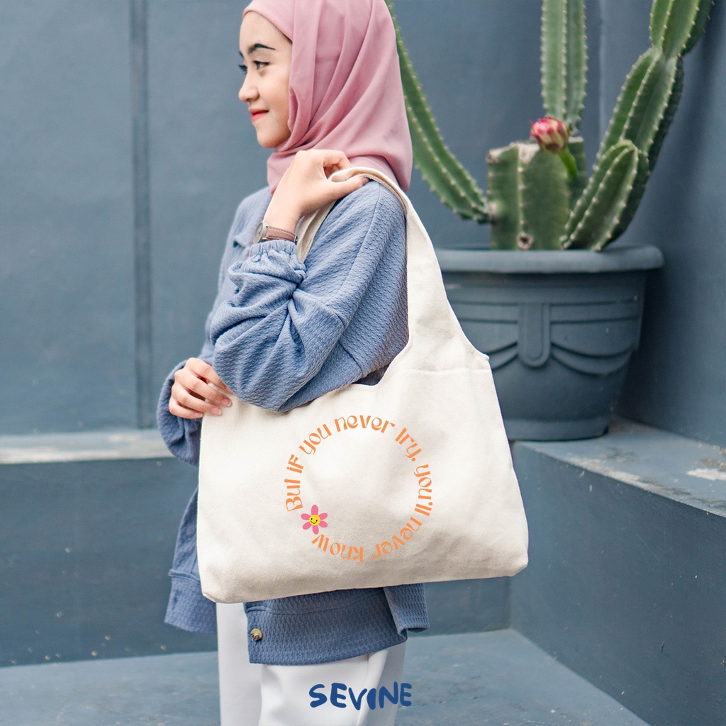 Sevine Tote Bag Kanvas Bonnie Tas Wanita Kuliah Fashion Laptop Totebag Quotes Motivation Aesthetic Vintage Pastel Retro - MC