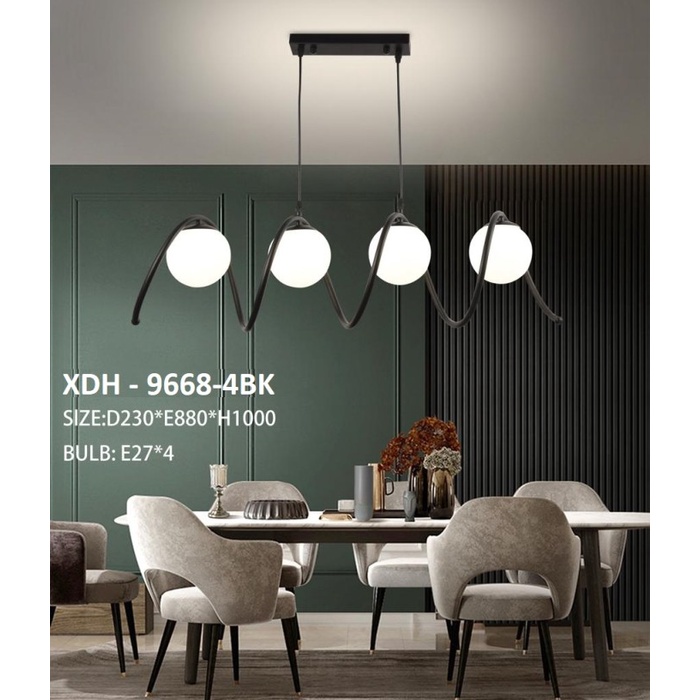 Lampu Gantung Meja Makan Minimalis Nordic XDH 9668/4 KACA SUSU