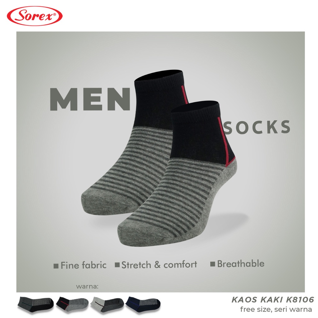 Sorex Kaos Kaki Pria Stripes Socks Freesize Semata Kaki K 8106