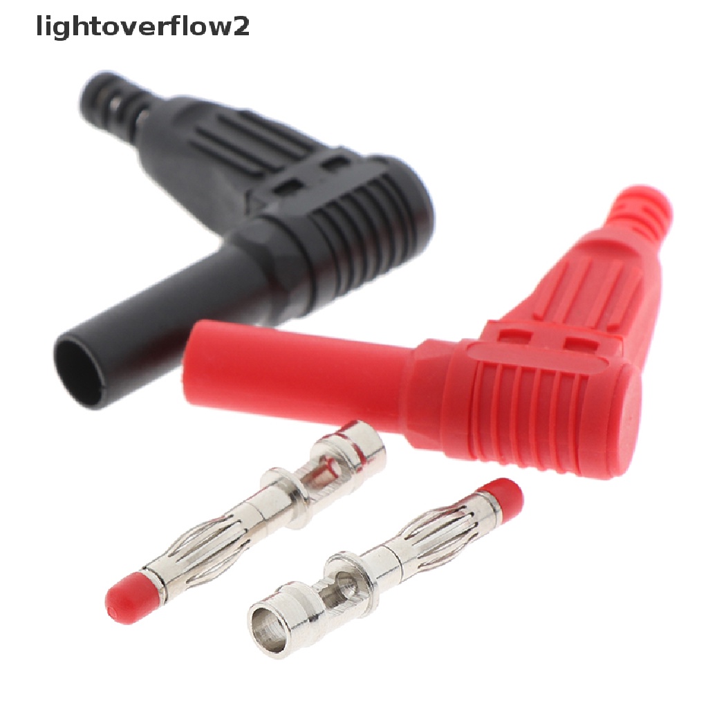 (lightoverflow2) 2pcs Banana Plug 4mm Male Sudut Kanan Warna Merah + Hitam Untuk Multimeter (ID)