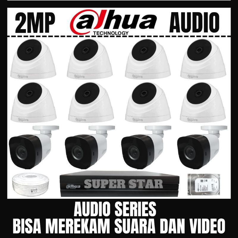 PAKET CCTV DAHUA 2MP 16 CHANNEL 12 KAMERA AUDIO BISA MEREKAM SUARA DAN VIDEO