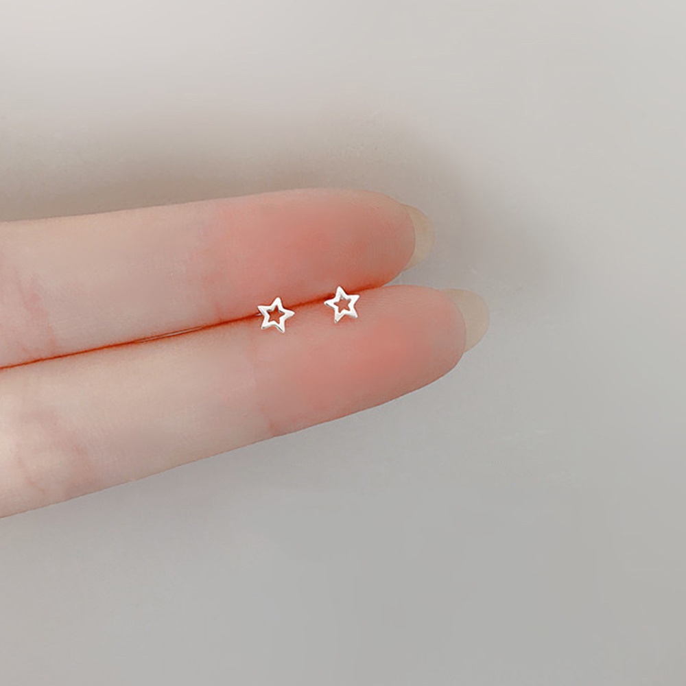 Anting Stud Silver Plated Mini Bentuk Persegi Segitiga Hati Bintang Untuk Wanita