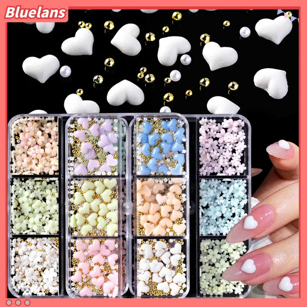 (In Stock) Kacamata Hitam Lensa Warna Warni ♡Set Manik-Manik Mini Bentuk Hati Bunga 3D Untuk Dekorasi Nail Art