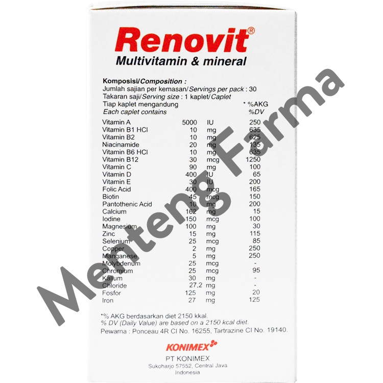 Renovit 30 Kaplet - Suplemen Multivitamin Lengkap, Menjaga Imun Tubuh