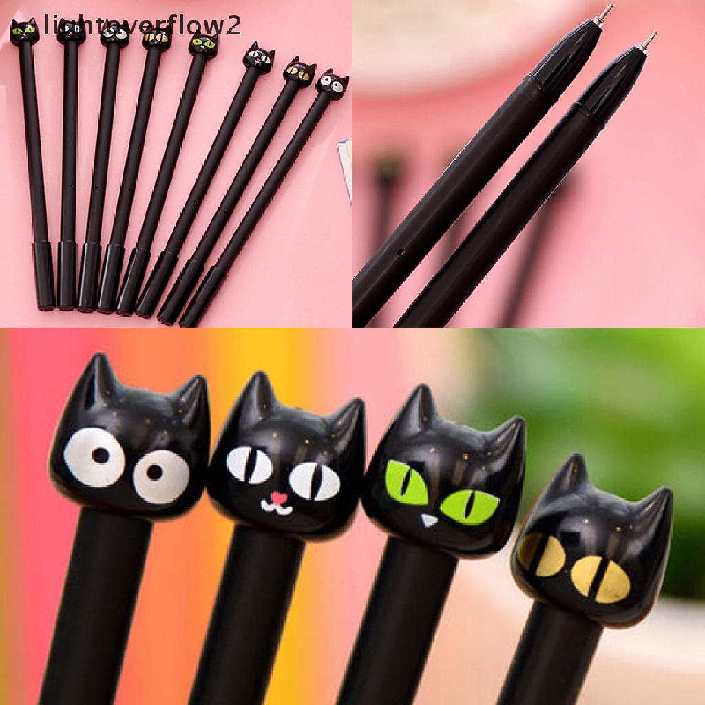 (lightoverflow2) 4pcs Pulpen Gel 0.5mm Bentuk Kucing Hitam Untuk Sekolah