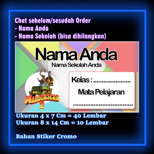 

Stiker Label Buku Madagaskar Madagascar penguin Lucu Karakter Lucu Custom Lebel Nama cromo murah 20 Varian berbeda Sticker Pelajaran Mapel buku anak sekolah Vol 2