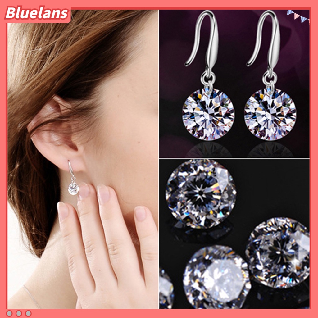 Bluelans 1 Pair Women Fashion Silver Plated Cubic Zirconia Dangle Hook Earrings Party