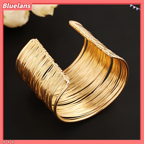 Bluelans Fashion Women Multilayer Metal Wires Strings Open Bangle Wide Cuff Bracelet