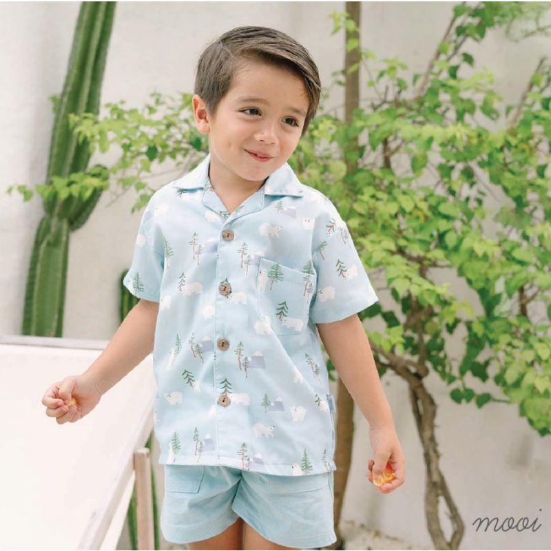 setelan mooi printed shirt set , setelan anak cowo mooi  pendek print cotton combed , mooi printed shirt set