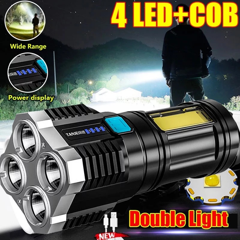 Senter LED Cas Super Terang Jarak Jauh + COB 4 Mode Emergency USB Recharge Anti Air