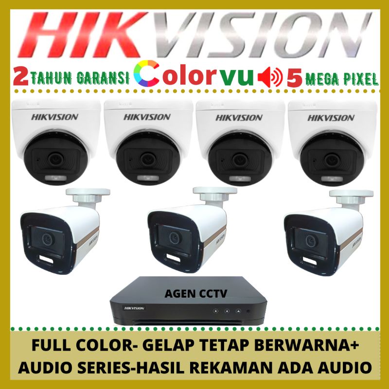 PAKET CCTV HIKVISION COLORVU 5MP 8 CHANNEL 7 KAMERA AUDIO SERIES FULL COLOR