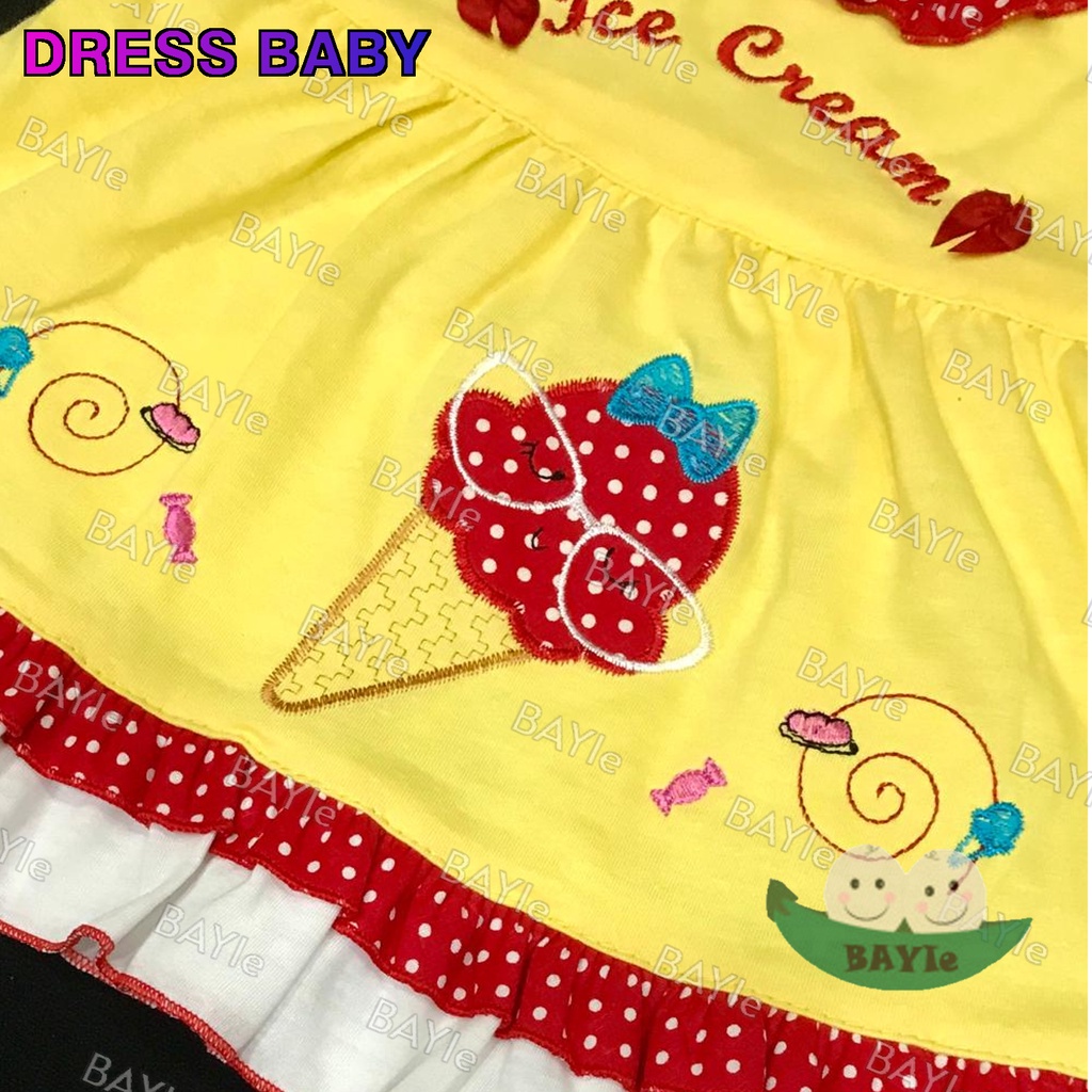 BAYIe - Baju Dress bayi/Anak Perempuan + BANDO motif ICE CREAM PLANET KIDS usia 0 -12 bulan / Pakaian anak Cewek