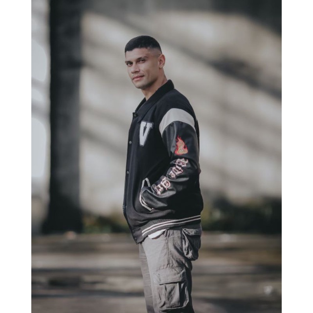 Varsity Jacket SKULL Black Vlieger Original - Jaket Baseball Varsity Vintage Premium