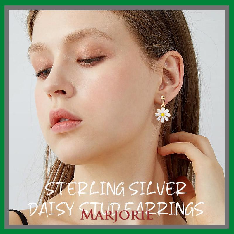 925 Silver Daisy Earrings Fashion Anting Pejantan Bunga Matahari Manis Segar-MJD