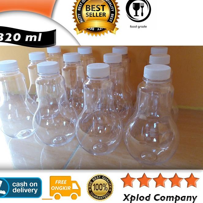 LBG.18Oc22ᴴ • (12pcs) Botol Plastik Minuman Unik Botol Bentuk Bohlam Untuk Minuman 320 ml Botol Keki