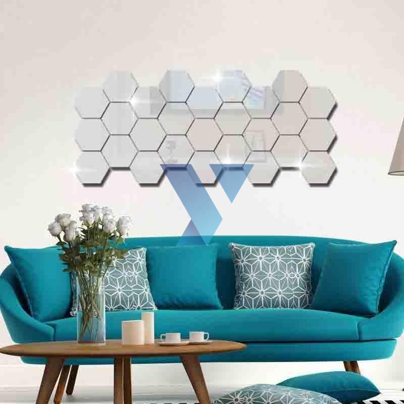 Sticker Dekorasi Dinding Hexagon Mirror Acrylic 7PCS ( Al-Yusi )