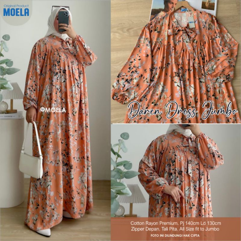 moela ori berlabel daren kalea dress jumbo motif rayon/ gamis jumbo motif/ baju muslim jumbo/ homewe