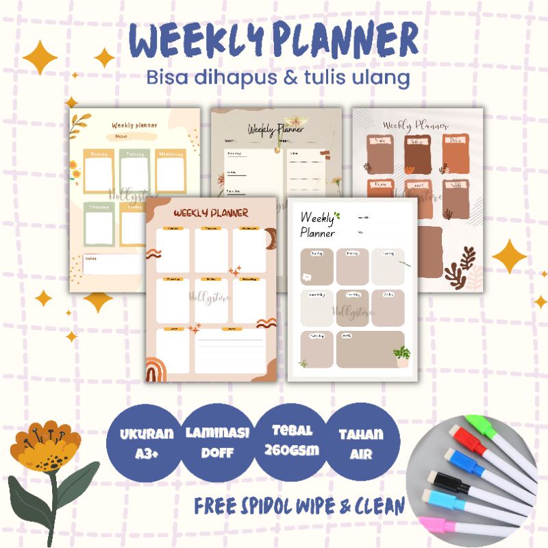 

weekly planner aestetik bisa dihapus dan ditulis kembali