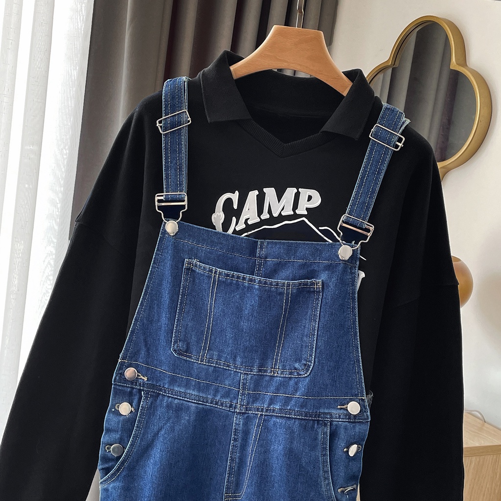 Overall Jeans Wanita Biru Celana Kodok Jeans Jumpsuit Jeans Wanita