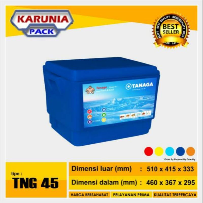 TANAGA PENDINGIN IKAN DAN DAGING COOL BOX ES COOLER BOX ICE UKURAN 45 LITER ADA LUBANG PEMBUANGAN KU