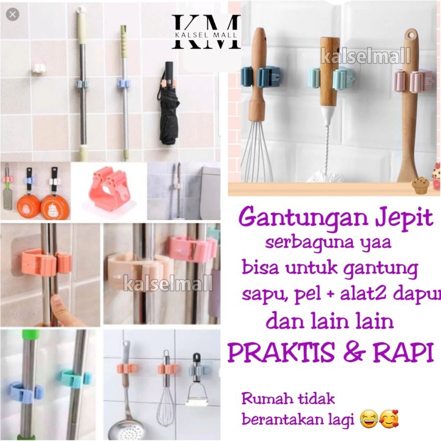 Gantungan Hook Holder Kaitan Penjepit Tempel Sapu Alat Pel Shower Mandi Peralatan Dapur Sutil Spatula Jepitan Dinding Tembok Tanpa Paku ART50