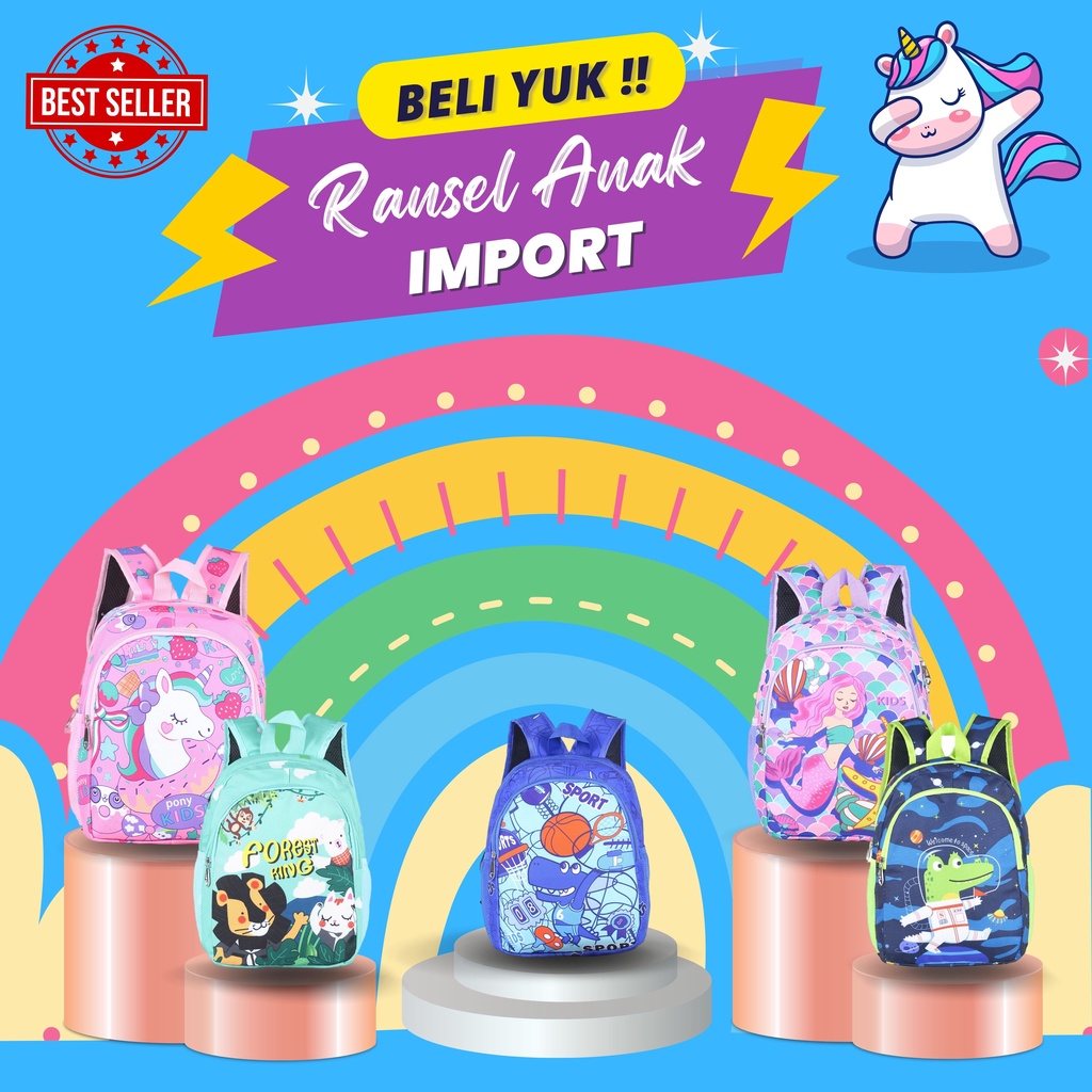 Obral Tas Import Termurah Ransel Anak PAUD Bahan Tebal Lucu Cantik Keren Gambar Kartun Animasi Affordable Awet