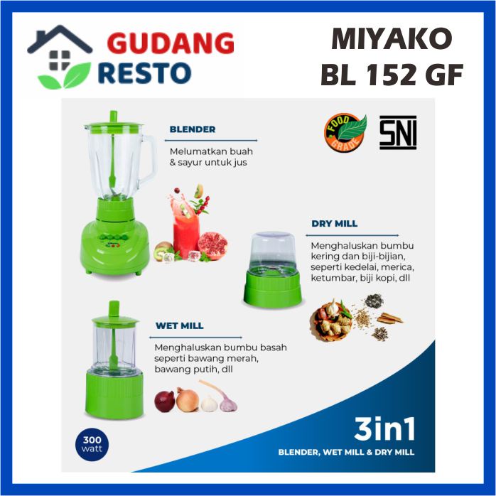 Blender Miyako BL 152 GF 3 ini 1 Gelas KACA Besar multi speed BL152 / 152GF ORIGINAL GARANSI