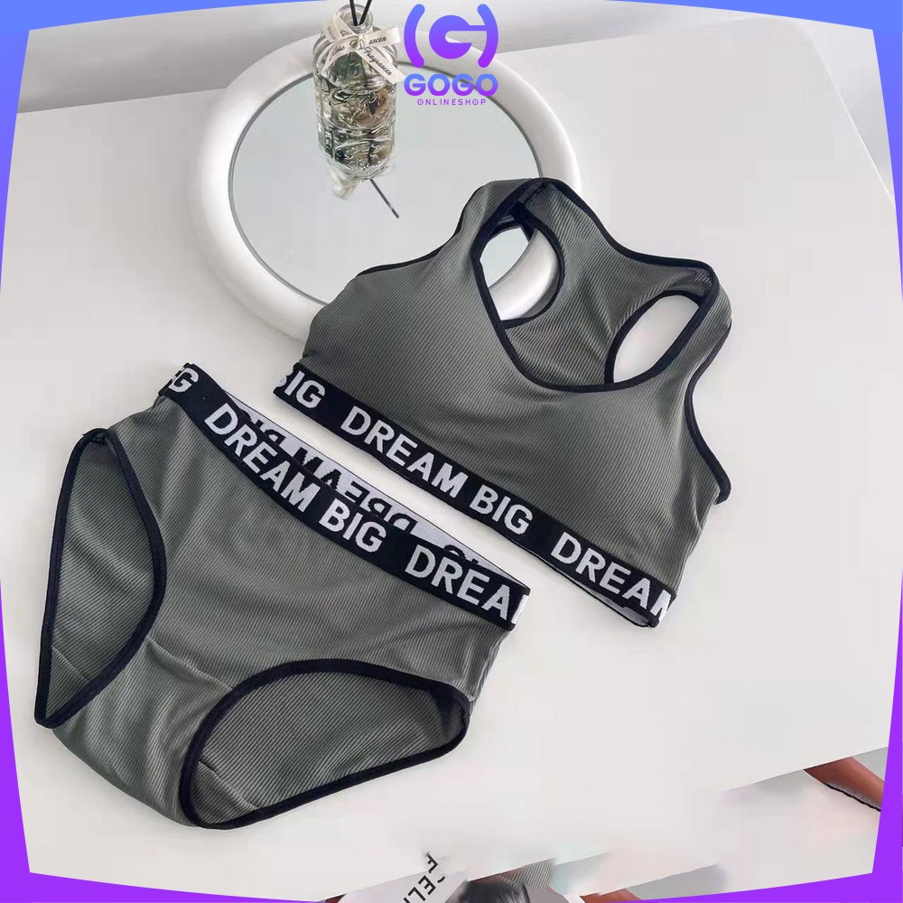 GOGO-P404 Bra Set Celana Dalam Wanita BH Sport Bra Push Up Gym Fitness Senam Zumba Joging Yoga / Pakaian Dalam Tanpa Kawat Pakaian Olahraga  One Set Fashion Korea Elastis Underwear