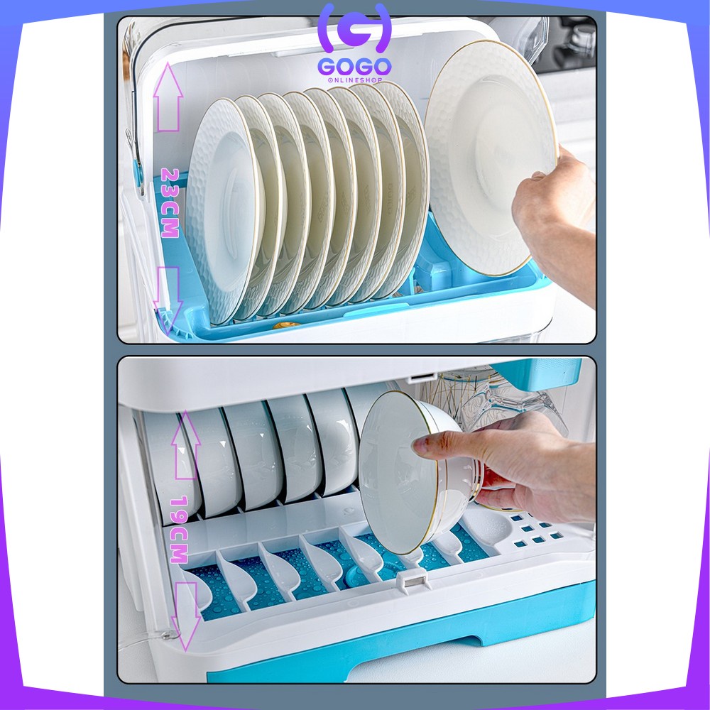 GOGO-C266 Rak Piring Lemari 2 Susun Plastic Dish Rack Rak Pengering Piring Tempat Piring Rak Dapur