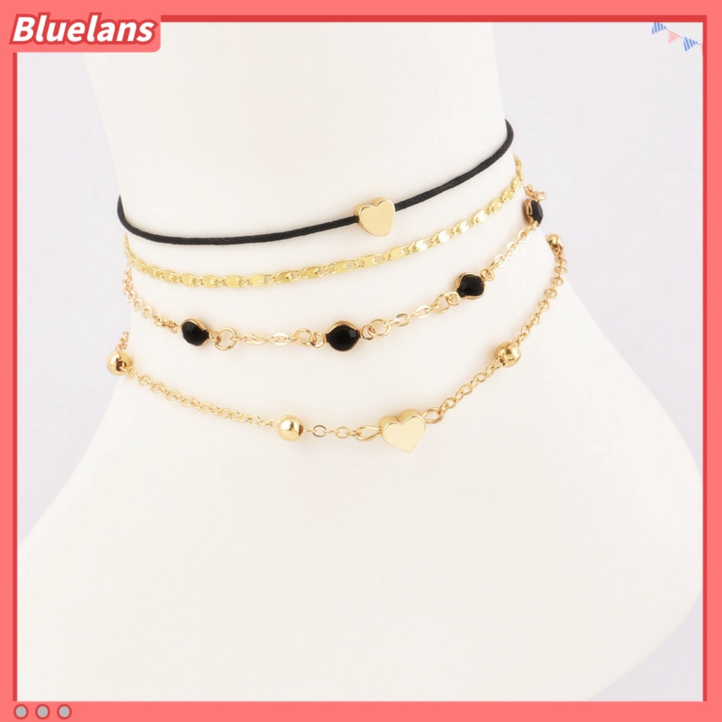 4 Pcs Gelang Kaki Multilayer Adjustable Bahan Alloy Bentuk Hati Gaya Vintage Untuk Wanita
