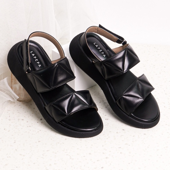 LAPEPA YUK -  Sepatu Sandal Wanita Wedges JOVANKA Model Ban dua Tali Strap belakang Hak Tinggi Sole 4 cm Spatu Sendal Gunung Cewek  Size 36 37 38 39 40 41 Warna BLACK Hitam Black Cewe Kekinian Premium Terbaru Shoes Ori Original Mall Official Store Promo