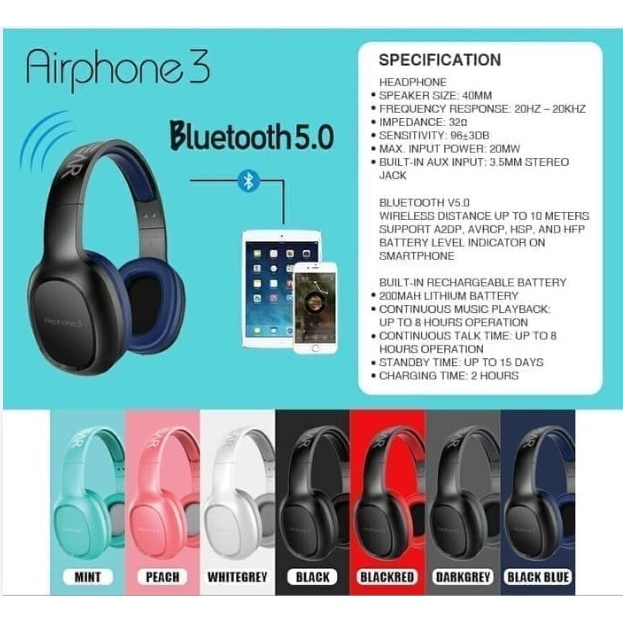 Sonic Gear Airphone 3 Wireless Headphone Sonicgear