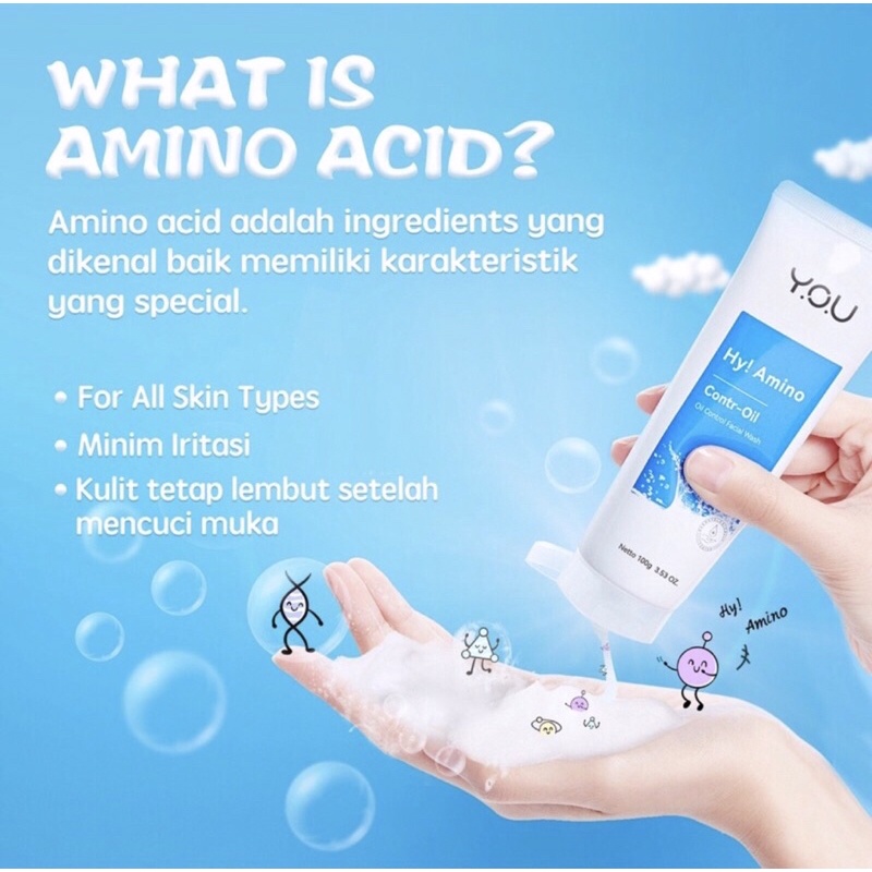 YOU Hy! Amino Facial Wash | Oil Control, Hydrating, Brightening, Anti-Acne Sabun Cuci Muka 100gr